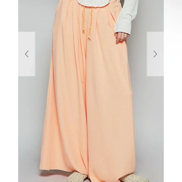 POL Thermal Pleat Stretch Peach Wide-Leg Pants Large - Picture 1 of 7